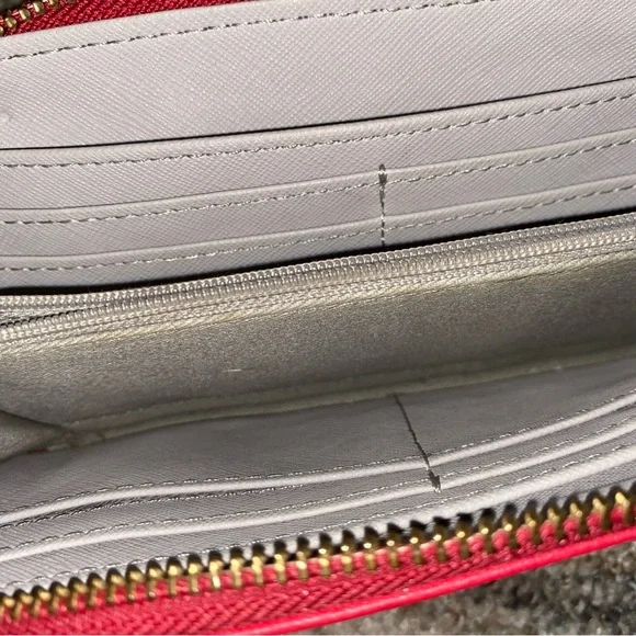 Fossil Red Leather Clutch with White Stud Dot Pattern (12) - Picture 6 of 7